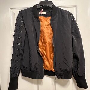 Black Bomber Jacket with Orange Lining